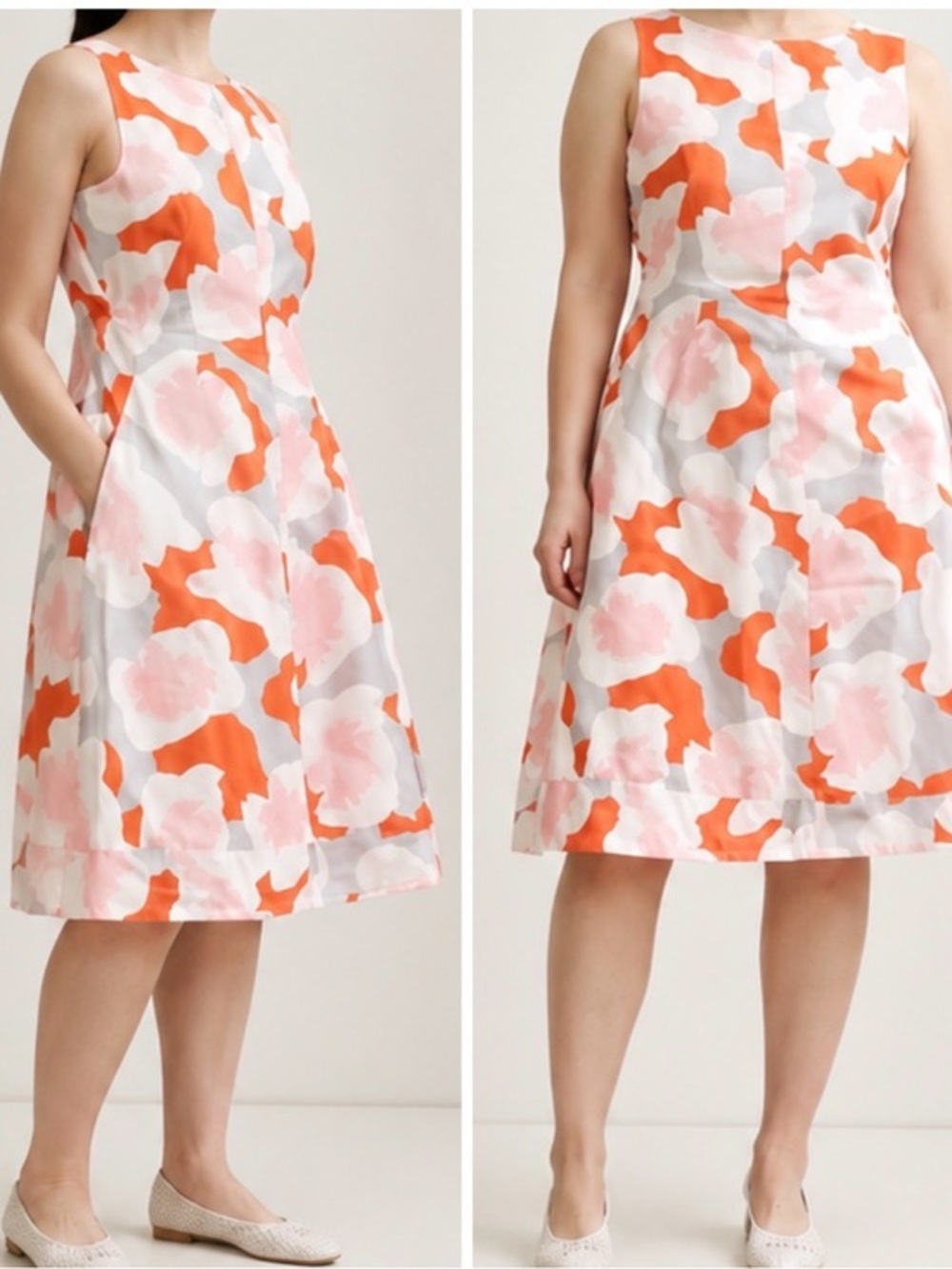 COS Sculptural Floral Modern Cocoon Minimalist Orange Pink A-Line Midi Dress